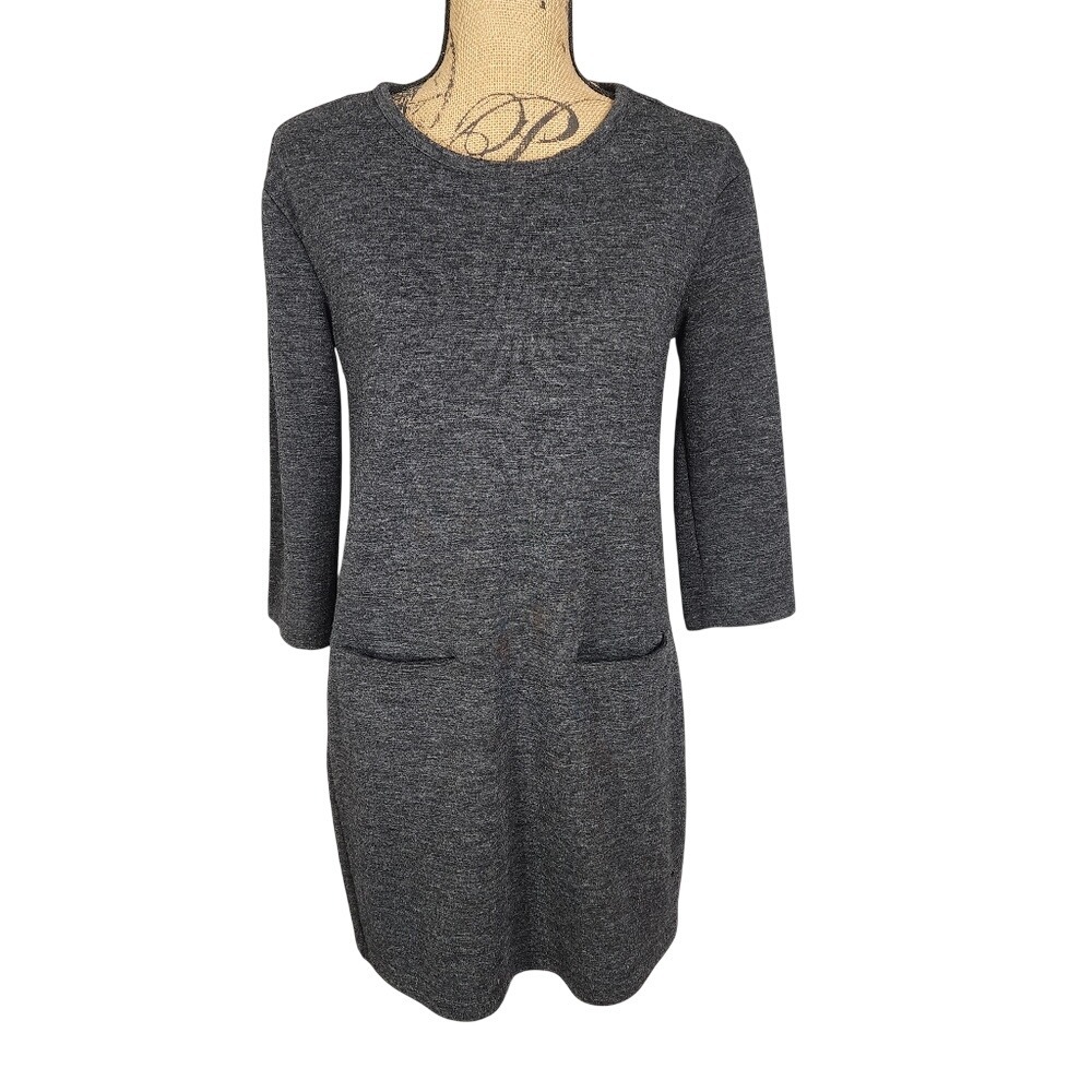 Vtg ADRIENNE VITTADINI Size Small Dark Gray Two Pocket Casual Tunic Mini Dress